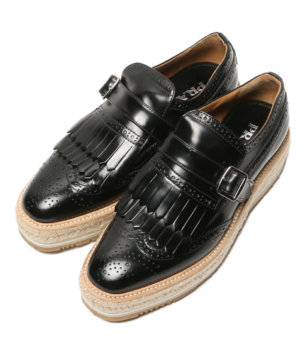 【中古】 プラダ 御召しものシューズ ウィングチップエスパドリーユ レディース SIZE 37.5 PRADA