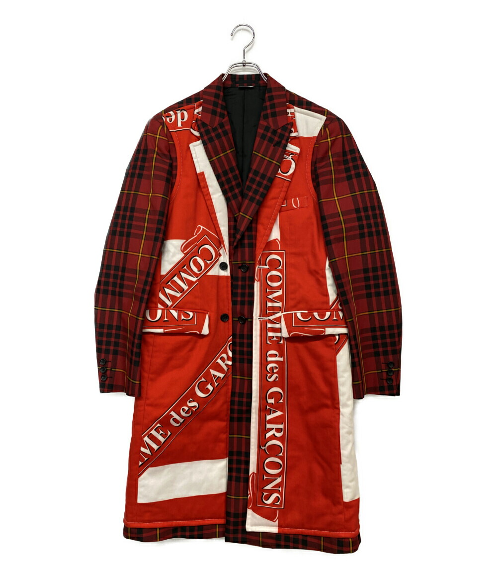 【中古】美品 コムデギャルソンオムプリュス レイヤードチェックコート 20AW PF-J052 メンズ SIZE S COMME des GARCONS HOMME PLUS