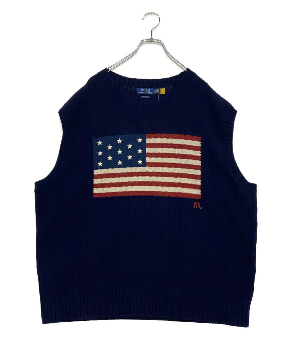 【中古】 ポロ・ラルフローレン ベスト THE BIG FIT アメリカンフラッグ ネイビー メンズ SIZE L POLO RALPH LAUREN