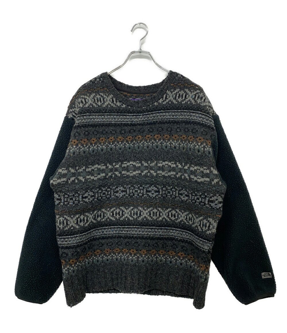 【中古】 ザノースフェイスパープルレーベル ニット 切替 Field Crew Neck Sweater メンズ SIZE S THE NORTH FACE PURPLE LABEL