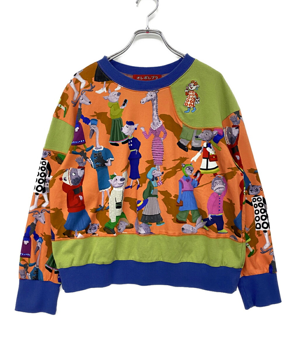 【中古】 オレボレブラ 長袖Ｔシャツ アニマル柄 オレンジ」×グリーン 332510 レディース SIZE - オレボレブラ