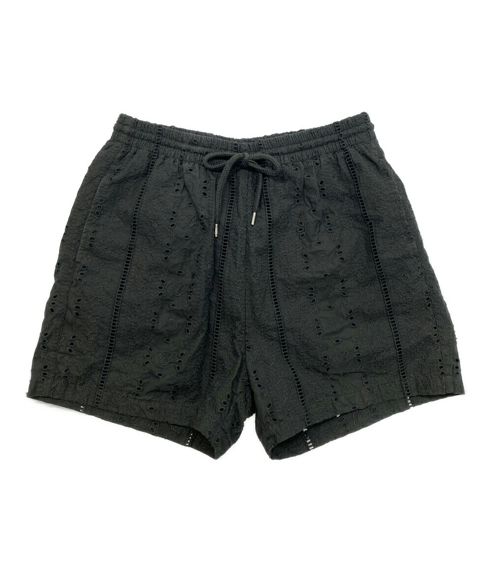【中古】 アベイシングエイプ ショートパンツ EMBROIDERY RELAXED FIT SHORTS BLK メンズ SIZE L A BATHING APE