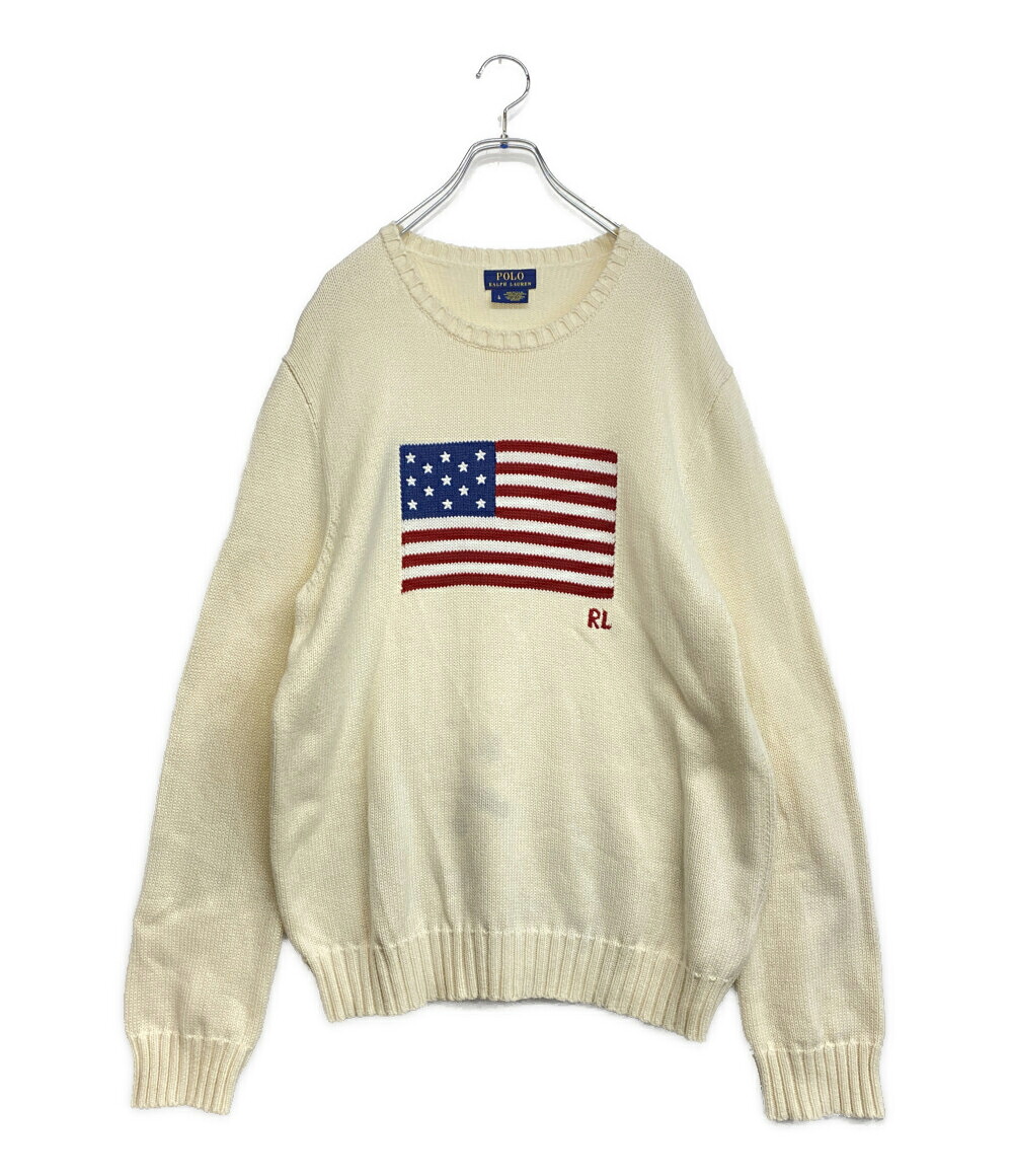 【中古】 ポロ・ラルフローレン 編み物 アメリカン信号旗 USA製 白いこと 綿織物 メンズ SIZE L POLO RALPH LAUREN