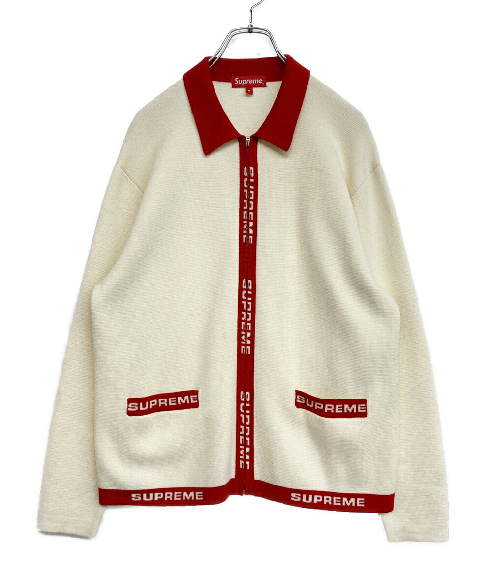【中古】 シュプリーム 編み物 21SS LOGO TRIM ZIP UP CARDIGAN WHT メンズ SIZE M Supreme