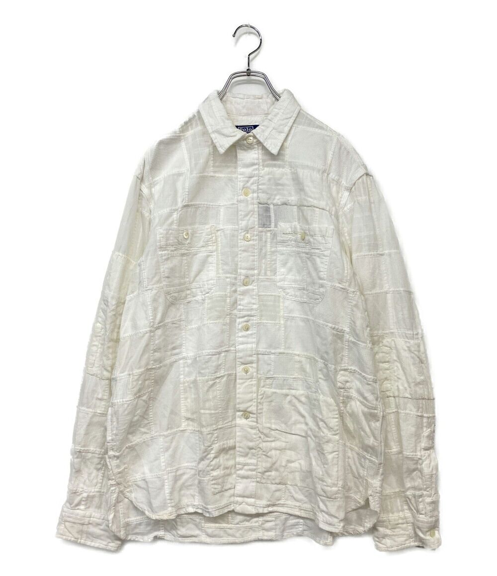 【中古】美品 ポロ・ラルフローレン パッチワーク 細工物プルオーバー 古典派音楽 相応う 白いこと メンズ SIZE L POLO RALPH LAUREN
