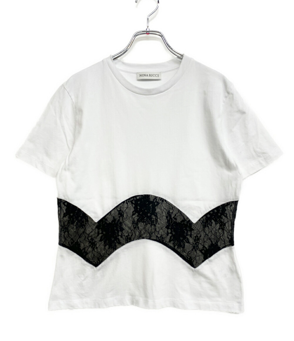 【中古】 ニナリッチ レースインサート半袖ティーシャツ 5A-T0014-C0104 レディース SIZE L NINA RICCI