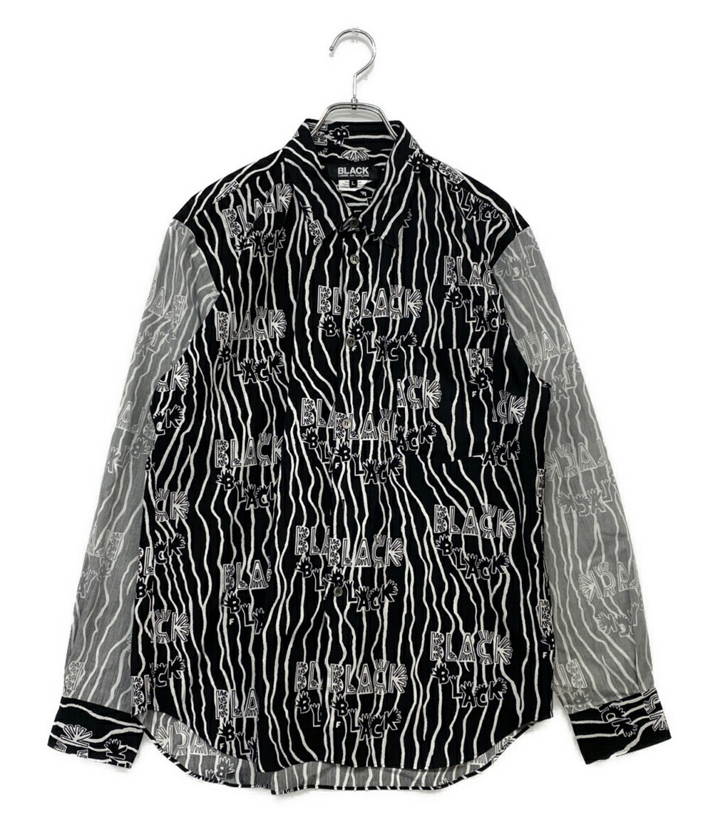 【中古】 コムデギャルソンガール 長袖プルオーバー BLACK総柄 袖うつり変わり 1P-B007 メンズ SIZE L COMME des GARCONS