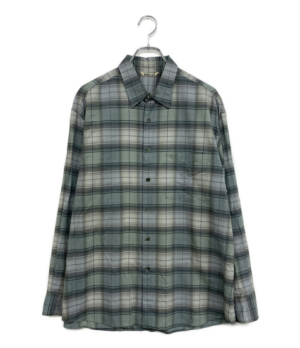 【中古】 オーラリー 長袖シャツ ブルー&times;グレー チェック 25SS A25SS01LC メンズ SIZE 4 AURALEE｜Rehello by BOOKOFF