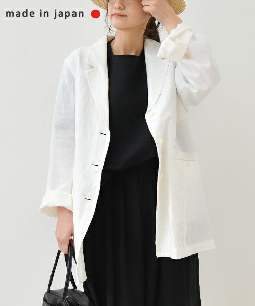 Soi-e ソワ｜リネンジャケット　白 ホワイト キレイめ 30代 40代 50代　レディース　ファッション　秋　大人可愛い　服　羽織り　秋　コーデ [[831333]][C]｜ハグハグ