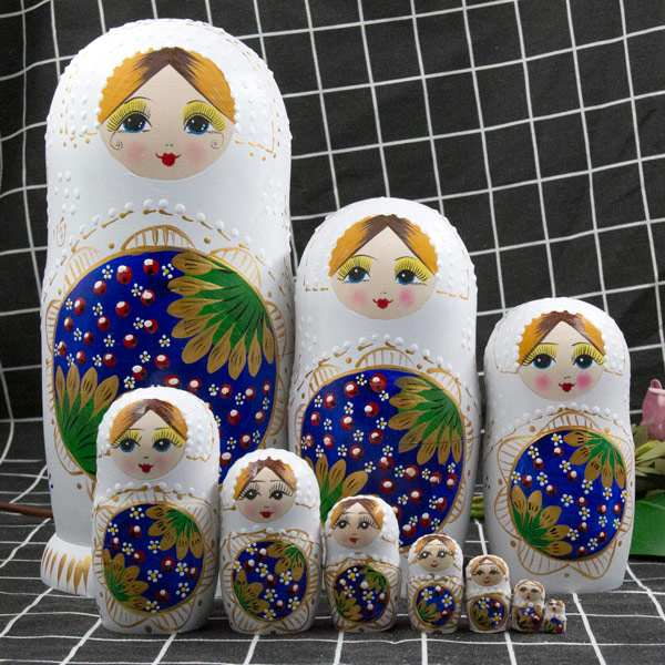 マトリョーシカロシアあやつり人形民芸品土産物手作りあやつり人形墨付きオブジェ10個組室内装飾雑貨洋風ギフトプレゼント北欧雑貨言い慣わし芸術遊び道具飾りつけ生まれ落ちる日キッズ子供部屋ハロウィンクリスマスc0m6