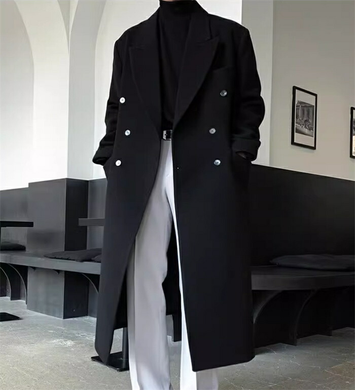 メンズ チェスターコート ビジネス ロングコート ダブル アウター 服 カジュアル おしゃれ 通勤 紳士服 厚手 暖かい 秋冬 ジャケット スリム ストレッチ オフィス 細身 二次会｜Hug Select