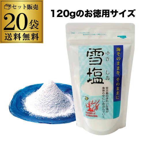 全品P3倍 (賞味期限無し 製造年月日2024年10月のため15,400円→処分価格14,000円 訳あり 在庫処分 アウトレット) 雪塩 120g×20袋 パウダータイプ スタンドパック 密封チャック付き 虎S ポイント3倍は4/4(土)20：00～4/10(金)23：59まで