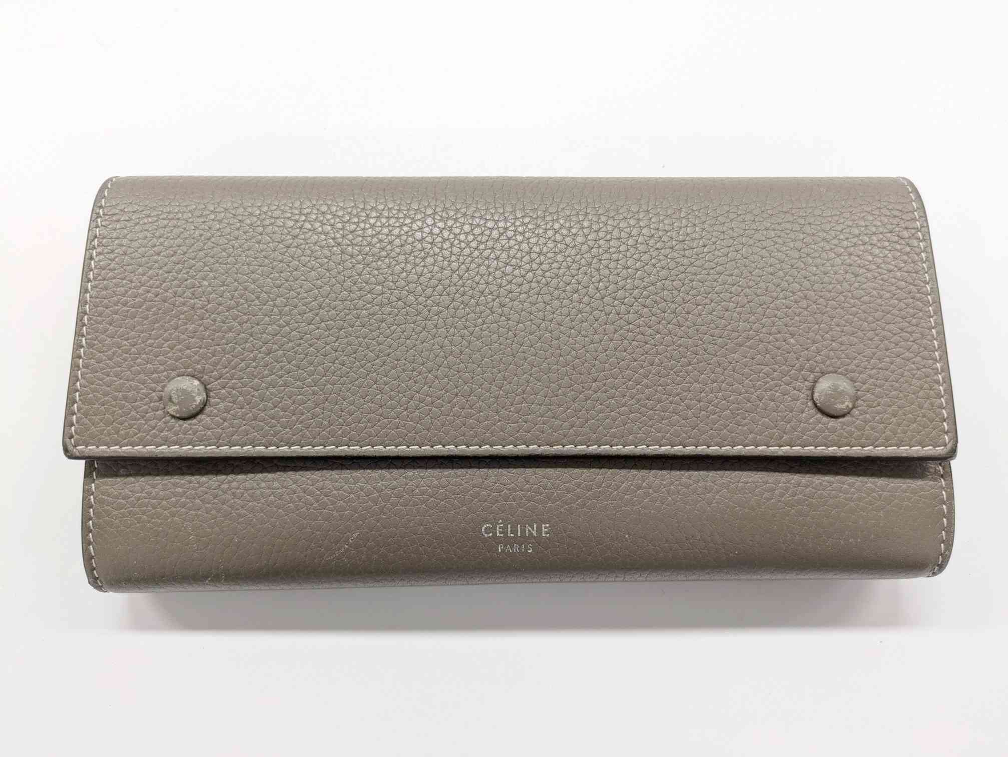 CELINE セリーヌ ラージフラップ マルチファンクション 二つ折り長財布 レザー モカ 中古 送料無料 本物保証 ブランド