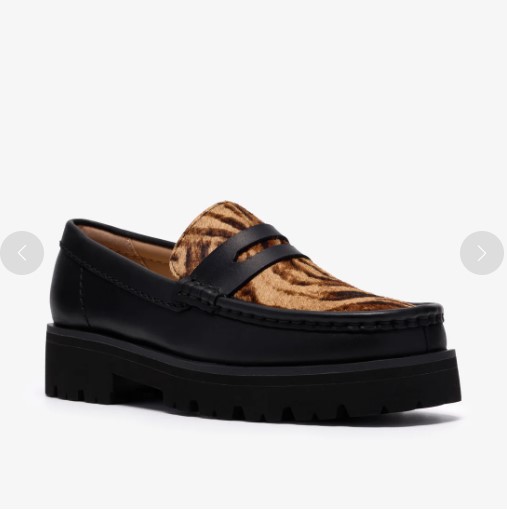 CLARKS (クラークス) Yukoner Penny 置き目毛皮 レディース なめし革 黒いこと 26186570