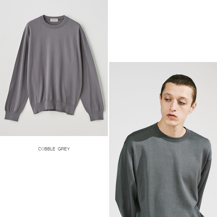 JOHN SMEDLEY 24G 長袖クルーネックニット COBBLE GREY-