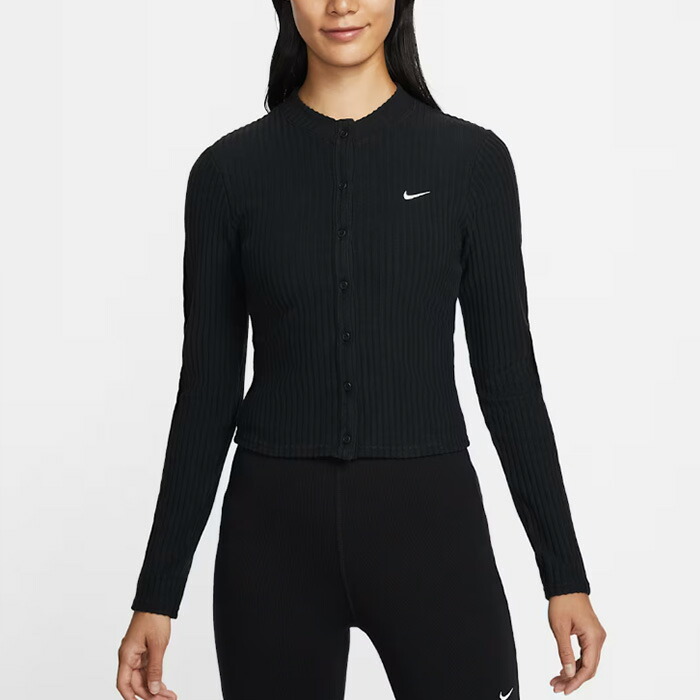 NIKE(ナイキ)スリムワイドゴルジカーディガン IF0235 AS W NSW CHILL KNT WIDE RI ジレー BLACK/SAIL