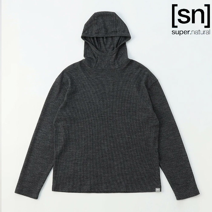 【SALE 30％OFF】SUPER.NATURAL（スーパー.ナチュラル）JP 190 ワッフル フーディー ロングスリーブ(ユニセックス)　SNUJ10055　ワッフル　フーディー　ハイキング　アウトドア