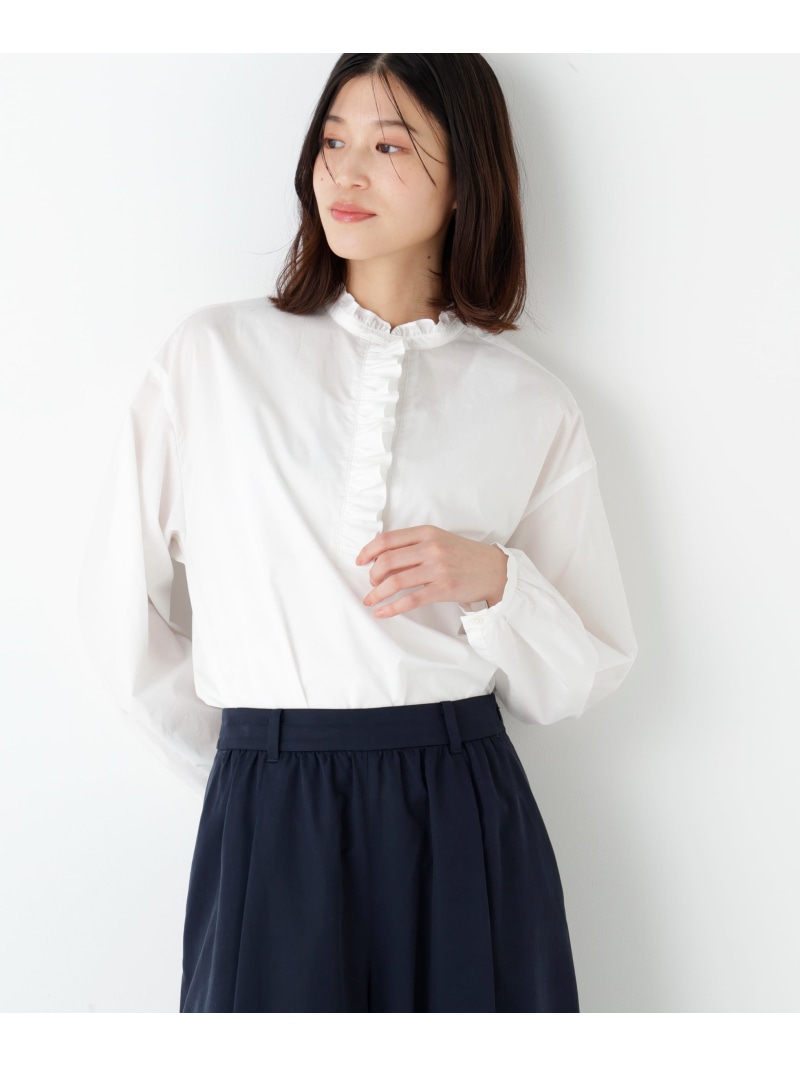 ◆フリルブラウス human woman ヒューマン ウーマン トップス シャツ・ブラウス ブルー ホワイト【送料無料】[ Fashion]