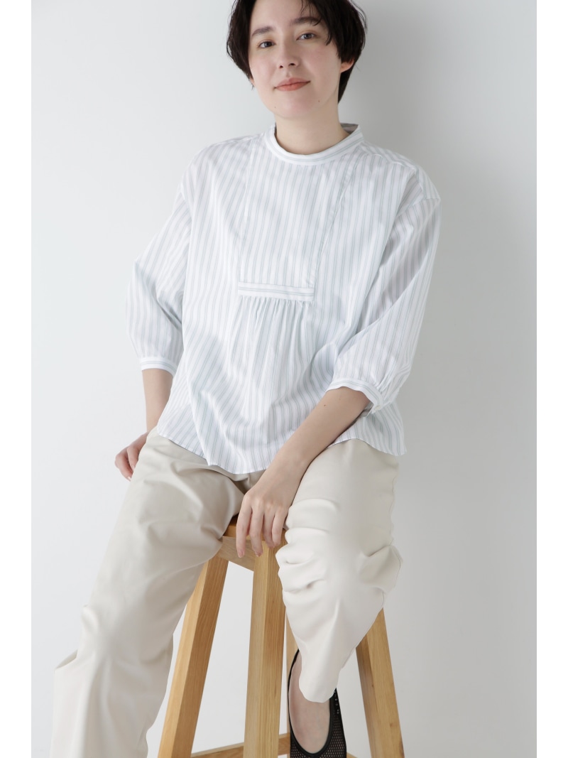 【SALE／30%OFF】◆ドビーストライプブラウス human woman ヒューマン ウーマン トップス シャツ・ブラウス ホワイト グリーン ベージュ【RBA_E】【送料無料】[ Fashion]｜human woman／ヒューマン ウーマン