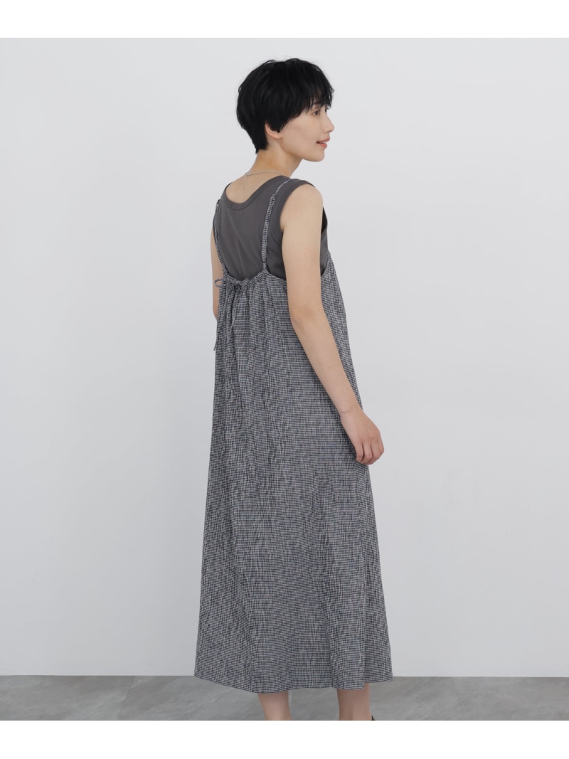 ◆≪清涼素材 / 丈感調整可 / 洗える≫ 高島ちぢみチェックキャミワンピース human woman ヒューマン ウーマン ワンピース・ドレス ワンピース ブラック ブラウン【送料無料】[ Fashion]｜human woman／ヒューマン ウーマン