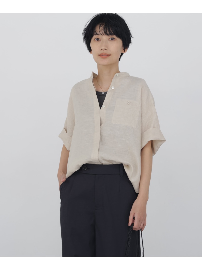 ◆《洗える / リネン100%》 ハードマンリネンボックスシャツ human woman ヒューマン ウーマン トップス シャツ・ブラウス ベージュ ネイビー【送料無料】[ Fashion]｜human woman／ヒューマン ウーマン