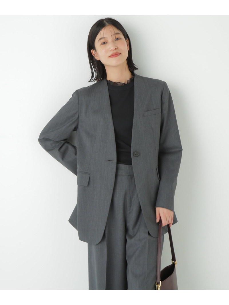 【SALE／50%OFF】◆Vネックノーカラージャケット human woman ヒューマン ウーマン ジャケット・アウター テーラードジャケット・ブレザー ブラウン グレー【RBA_E】【送料無料】[ Fashion]｜human woman／ヒューマン ウーマン