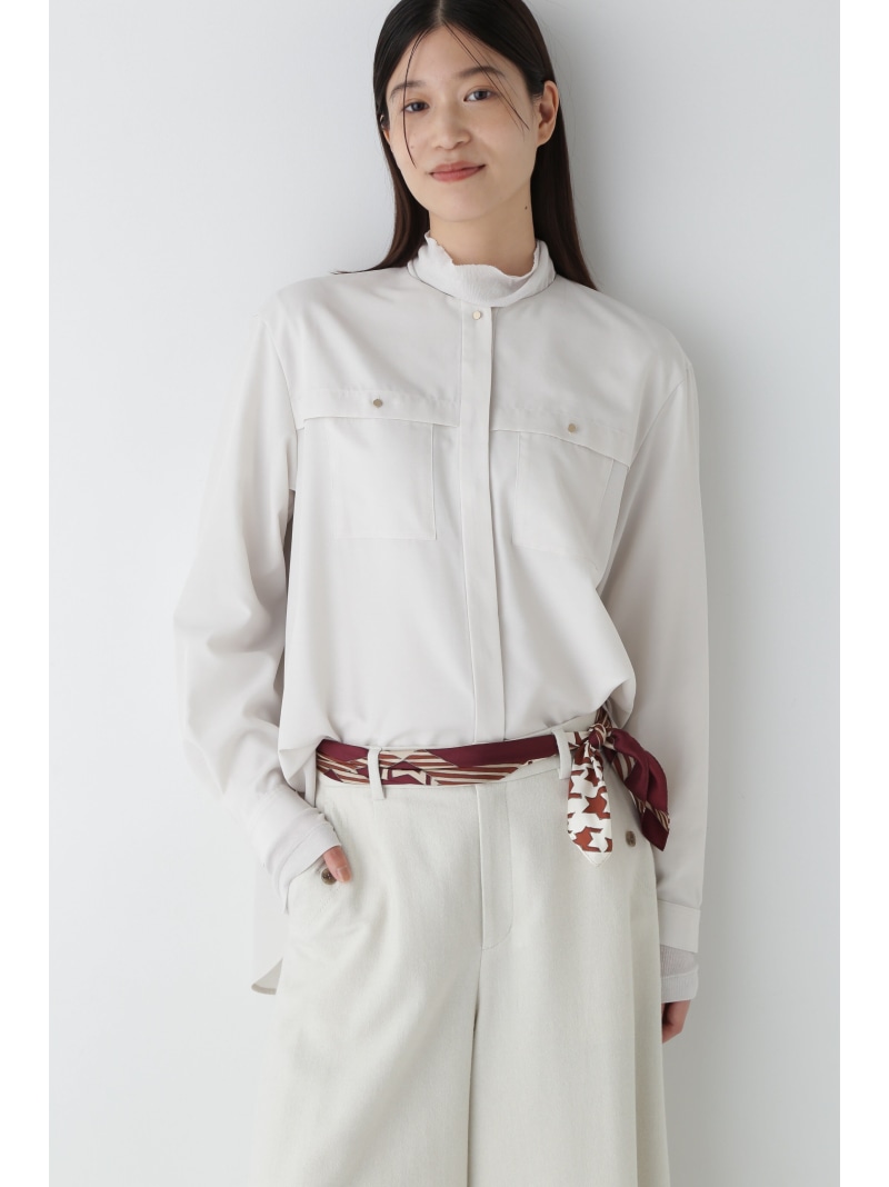 【SALE／50%OFF】◆ノーカラーポケットディテールブラウス human woman ヒューマン ウーマン トップス シャツ・ブラウス ベージュ カーキグリーン【RBA_E】【送料無料】[ Fashion]｜human woman／ヒューマン ウーマン