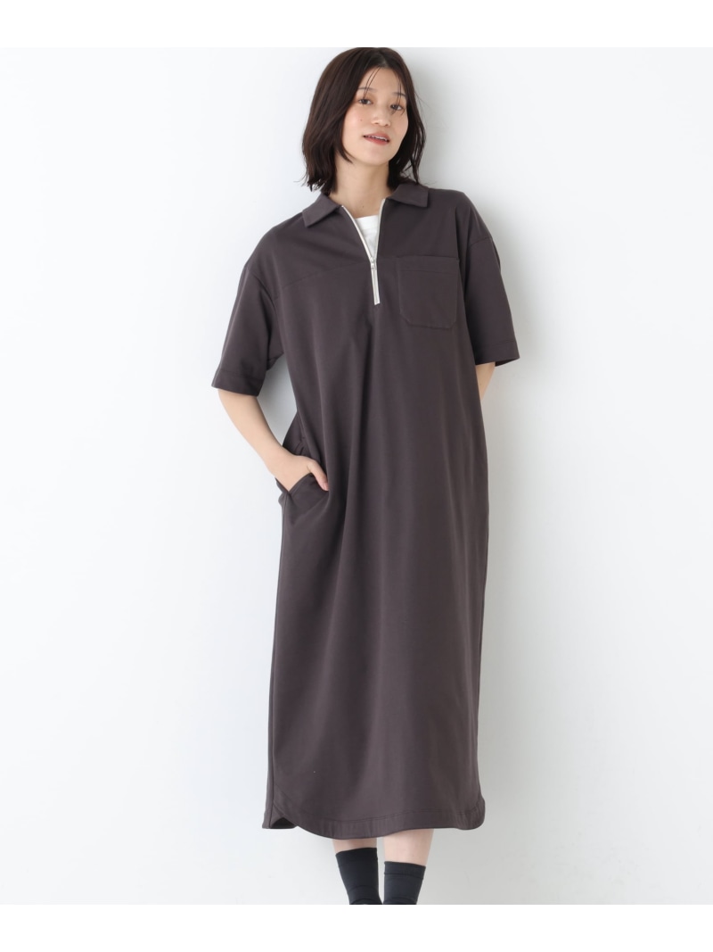 【SALE／30%OFF】◆ハーフジップカットソーワンピース human woman ヒューマン ウーマン ワンピース・ドレス ワンピース グレー ベージュ【RBA_E】【送料無料】[ Fashion]｜human woman／ヒューマン ウーマン