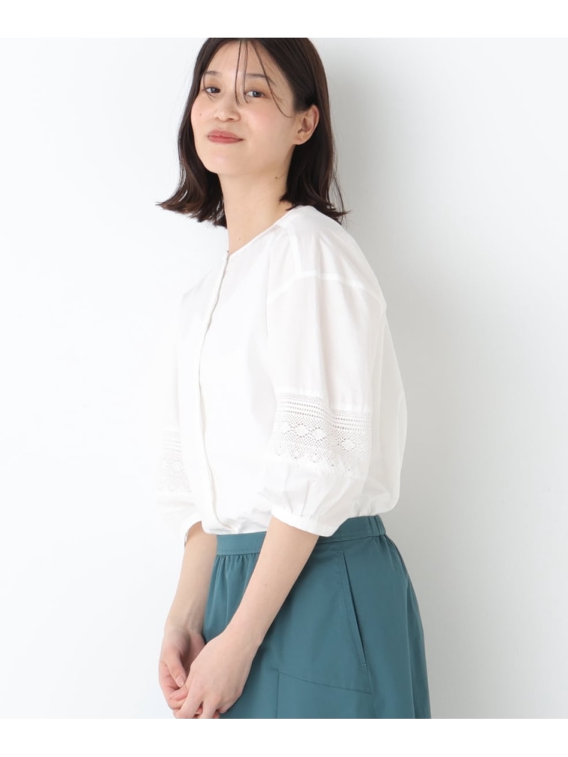 ◆レースドッキングクルーネックブラウス human woman ヒューマン ウーマン トップス シャツ・ブラウス ホワイト ネイビー【送料無料】[ Fashion]