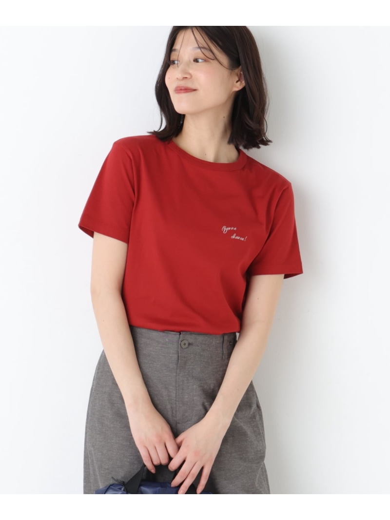 ◆Bonne chance 刺繍ロゴTシャツ human woman ヒューマン ウーマン トップス カットソー・Tシャツ グレー レッド【送料無料】[ Fashion]