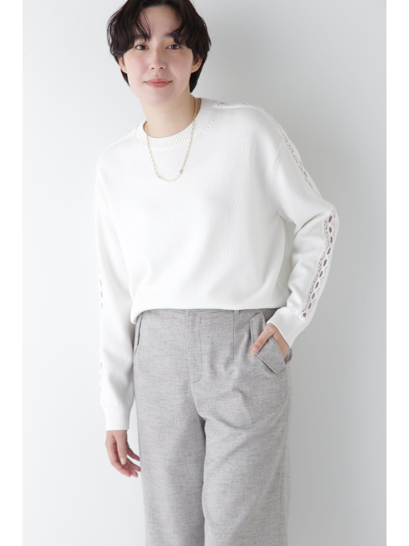 【SALE／50%OFF】≪ウォッシャブル≫ レースドッキングニットプルオーバー human woman ヒューマン ウーマン トップス ニット ホワイト ネイビー【RBA_E】【送料無料】[ Fashion]｜human woman／ヒューマン ウーマン 9,529円
