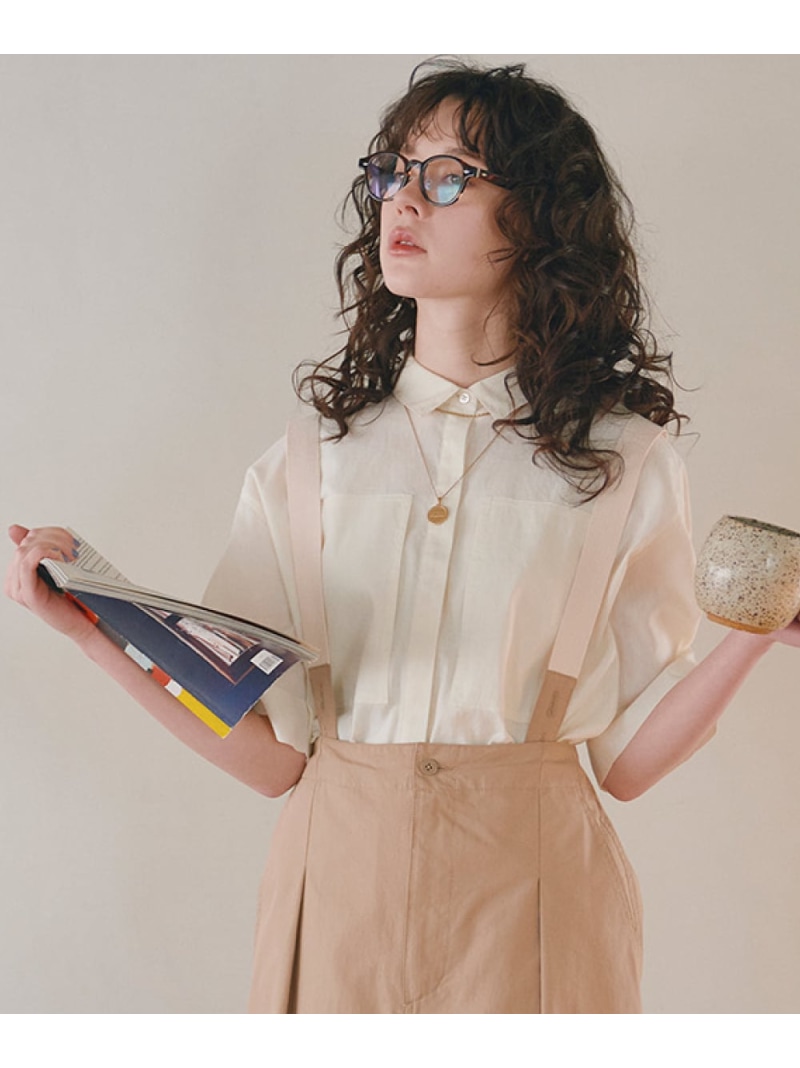 【SALE／30%OFF】◆コットンリネンシャンブレーハーフスリーブボックスシャツ human woman ヒューマン ウーマン トップス シャツ・ブラウス ベージュ ブルー【RBA_E】【送料無料】[ Fashion]｜human woman／ヒューマン ウーマン