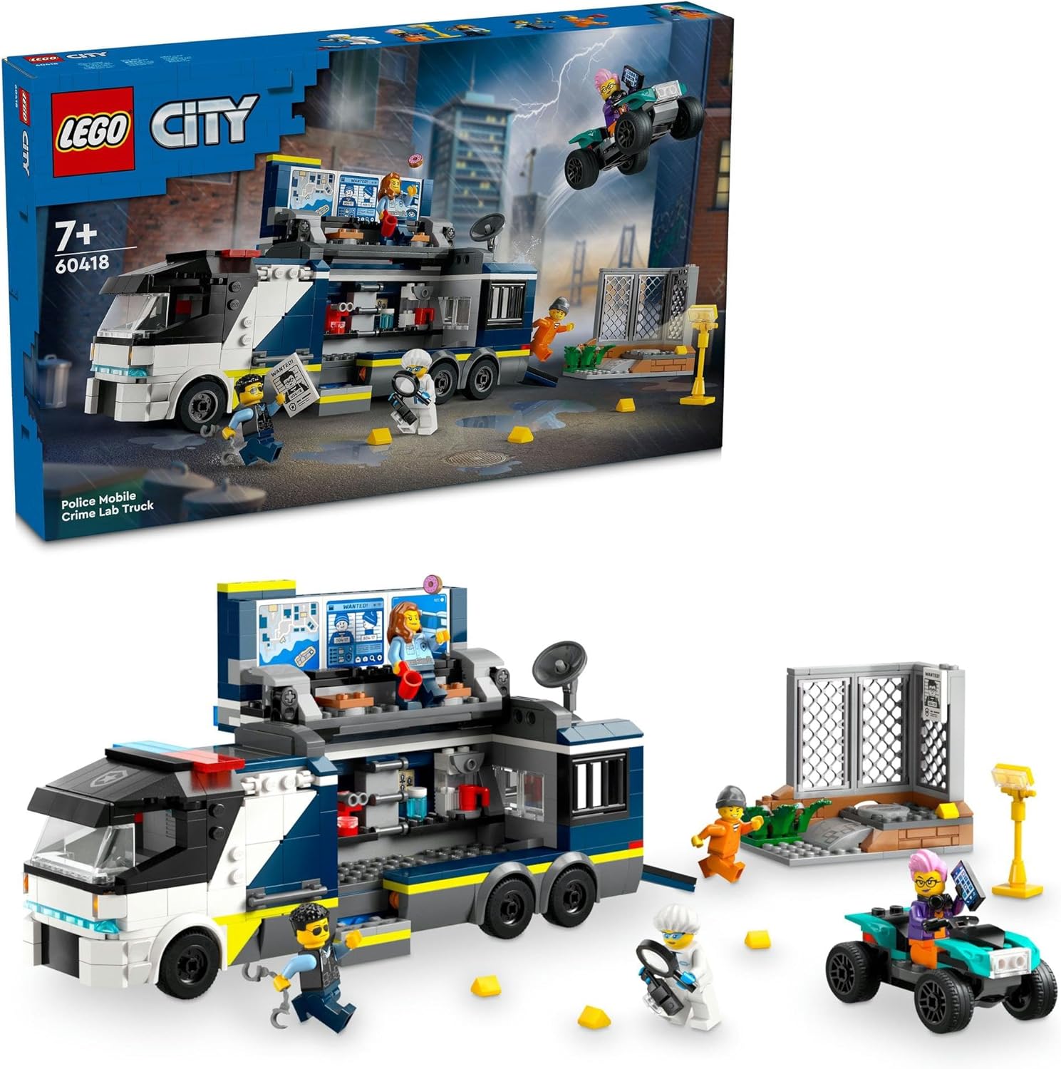 レゴ(LEGO) シティ 刑事警察貨物自動車不法行為科学研究所 手あそび 手あそび 生まれ落ちる日 差し上げ物 立ちはだかる お坊っちゃん 御嬢さん 小わっぱ 7歳 8歳 9歳 小学生 パトロールカー お巡りさん 車駕 車 ミニカー 60418