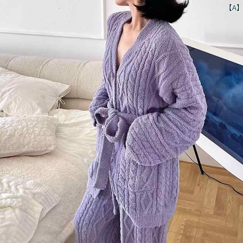 女性用 秋冬 ルームパンツ 柔らか綿 ふわふわフラフ 毛糸織り 厚手保温 ロング丈 外出着 ホームウェア 部屋着 暖か素材 伸縮性