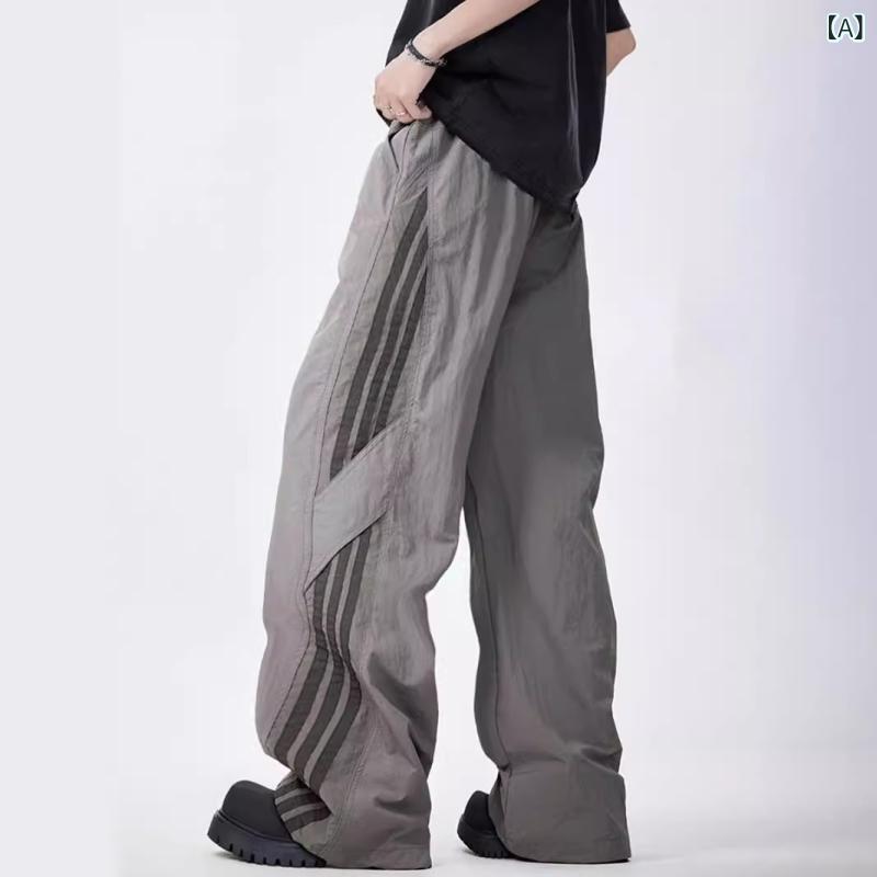 ズボン メンズ 夏用 薄手 ストライプ カーゴパンツ ワイドレッグ ストレート 筒 ストリートダンス スポーツ アウトドア ワーク ロングパンツ ユニセックス カジュアル 普段使い 軽量 通気性 良い 伸縮性