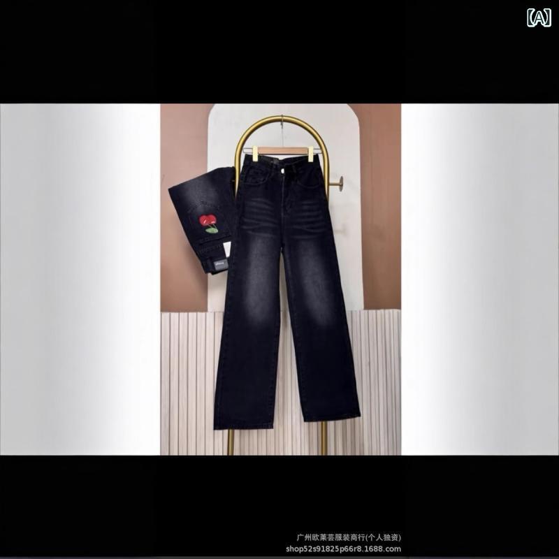 レディース デニムパンツ 秋物 ハイウエスト フィット ヴィンテージ加工 グレー ロング丈 スリム見せ 復古スタイル アメリカンカジュアル 伸縮性 普段使い