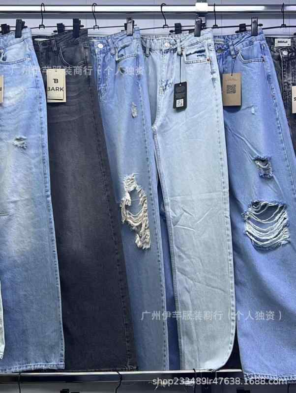レディース ジーンズ リップド デニムパンツ 破れ ロング丈 カジュアル ストレッチ 素材 ファッション 女性用 ボトムス 通勤 普段使い