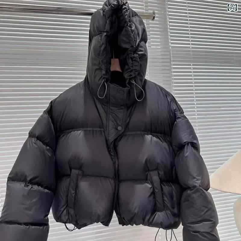 フード付き 冬用 ダウンコート ショート丈 ゆったりシルエット 小柄対応 厚手 コットン素材 アウター 暖か リラックスフィット 韓国 パン型