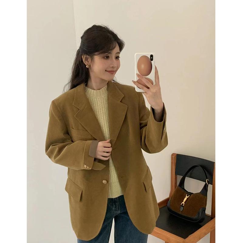 ブレザー レトロ カジュアル ゆったり モダン コーデュロイ ゴールドボタン コットン 春 普段使い 暖かみ ユニセックス