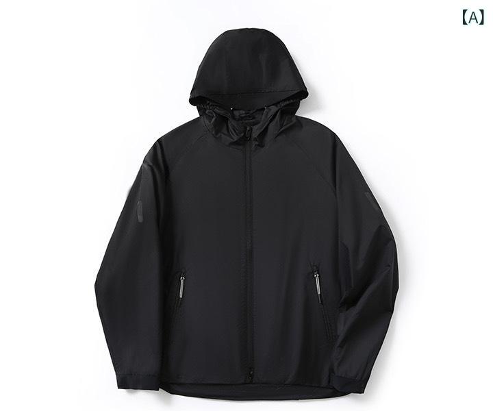 メンズ アウトドア フード付き ジャケット 軽量 通気性 撥水 UVカット 防風 秋用 伸縮性 普段使い ハイキング キャンプ 対応