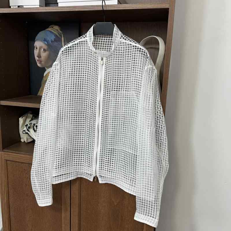 ジャケット UVカット メッシュ シフォン 薄手 ゆったりシルエット 軽量 アウトドア 夏用 通勤 普段使い 再生繊維 吸湿速乾x2
