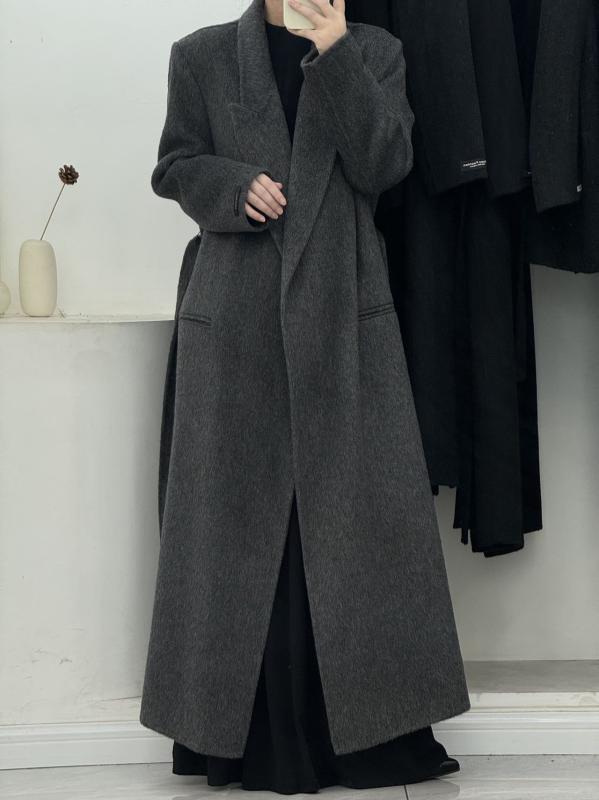 レディース 秋冬 コート ゆったり ロング丈 膝下丈 ダブルフェイス 羊毛 高級感 韓国 体系カバー 着痩せ アウター ウール 暖か スタイリッシュ|新風堂