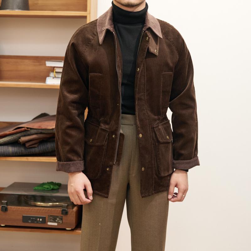 ジャケット メンズ レトロ ブリティッシュ 厚手 コーデュロイ 秋冬 カジュアル アウター トレンチコート 暖か 紳士スタイル 普段使い