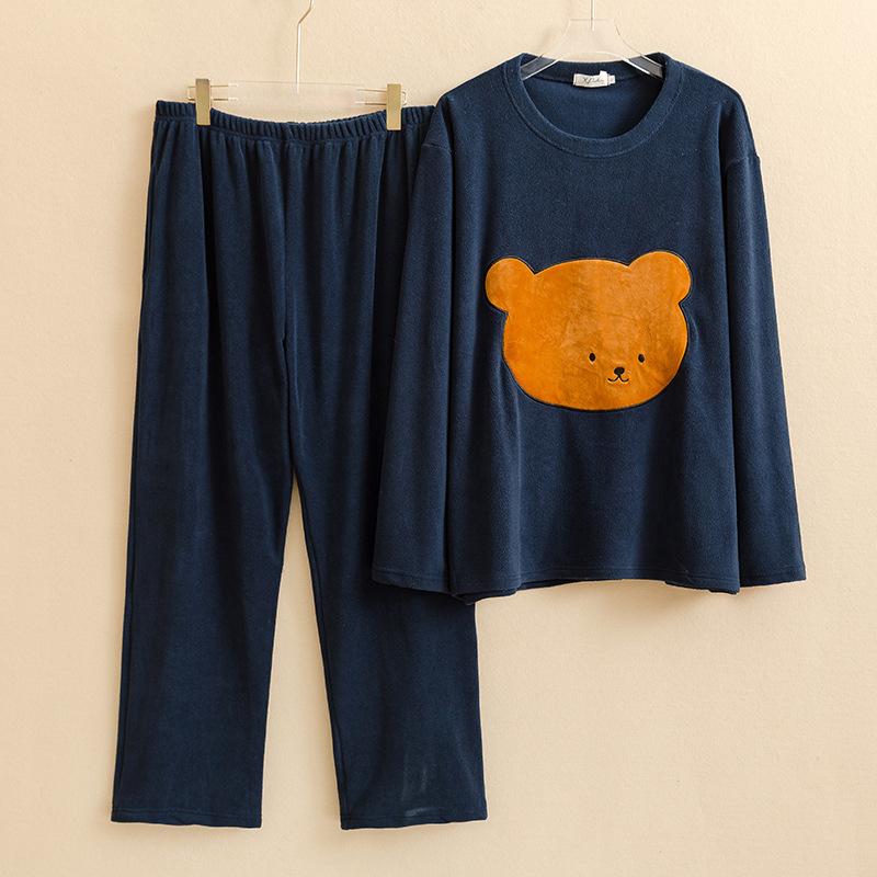 パジャマ 女性用 大きめ サイズ 冬用 厚手 フランネル コットン カップル セット 保暖 ルームウェア ゆったり 体型カバー 暖か 家居服 ふわふわ裏地|新風堂