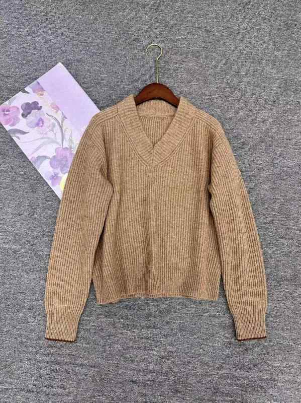 レディース 秋冬 編み物ティーシャツ Vのど首 チェーン店 ゆったり レトロ 長袖 カシミール 羊毛 朦朦たる 生あたたかい 心地好い 普段使い走り トップス パステル色の 座標し分かりやすい