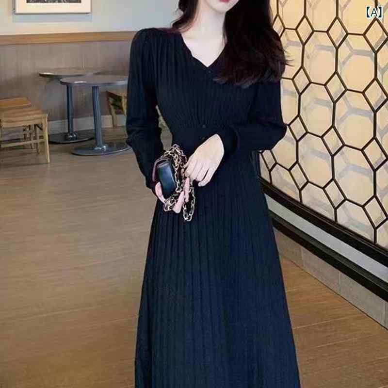 レディース ワンピース Vネック プルオーバー 長丈 ニット aライン 単色 春秋 韓国 上品 伸縮性 軽量 普段使い カジュアル シルエットx2