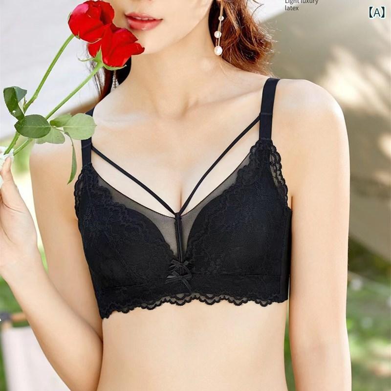 ブラジャー 女性用 レース セクシー ノーワイヤー 小胸用 プッシュアップ クリスタル 装飾 快適 フィット感 伸縮性 日常使い 軽量 かわいい x2
