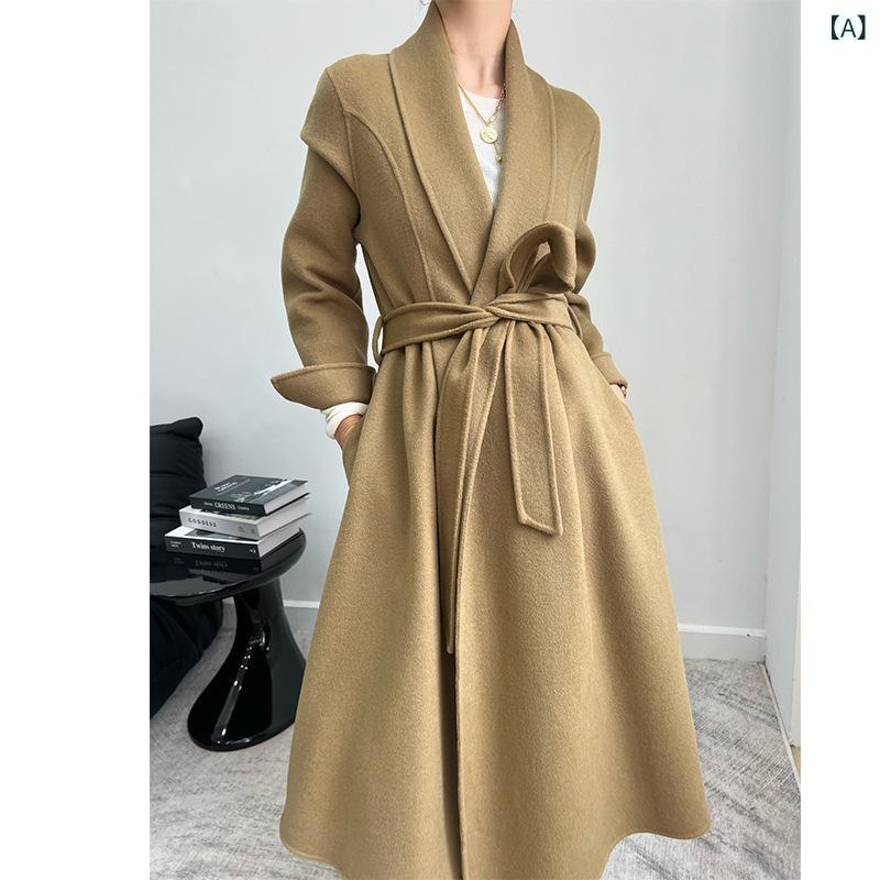 レディース 秋冬 ロングコート ダブルフェイス ウール ゆったり オーストラリア産羊毛 一体型襟 暖かみ アウター 防寒 スタイリッシュ|新風堂