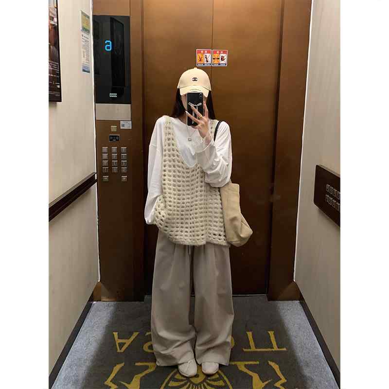 秋 ニット ベスト ゆったり クロシェ レイヤード 韓国 トップス 暖か 伸縮性