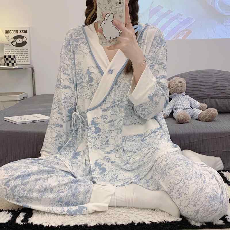 妊婦パジャマ 女性用 授乳対応 長袖 薄手 モダール混 綿素材 春夏 産後服 ホームウェア ルームウェア セット 吸湿速乾 快適 部屋着